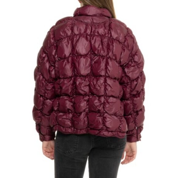 NWT $198 Free People Scrunchy Glossy Pippa Puffer Jacket Wine Oxblood Red LARGE - Picture 6 of 9